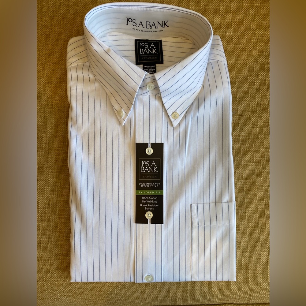 NWT Jos. A Bank Traveler Blue Striped Tailored Fit Button Down SZ 16-34 NWT
